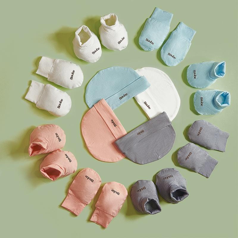 Set phụ kiện bao tay, bao chân, mũ cho em bé sơ sinh Boube nhiều màu, vải sợi tre Bamboo thông minh, thoải mái - Newborn