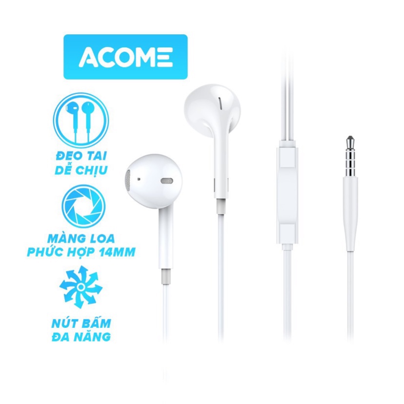 [Gift] Tai Nghe Nhét Tai ACOME AW01 Âm Thanh HD Tích Hợp Mic Đàm Thoại Và Điều Chỉnh Âm Lượng (Hàng chính hãng)