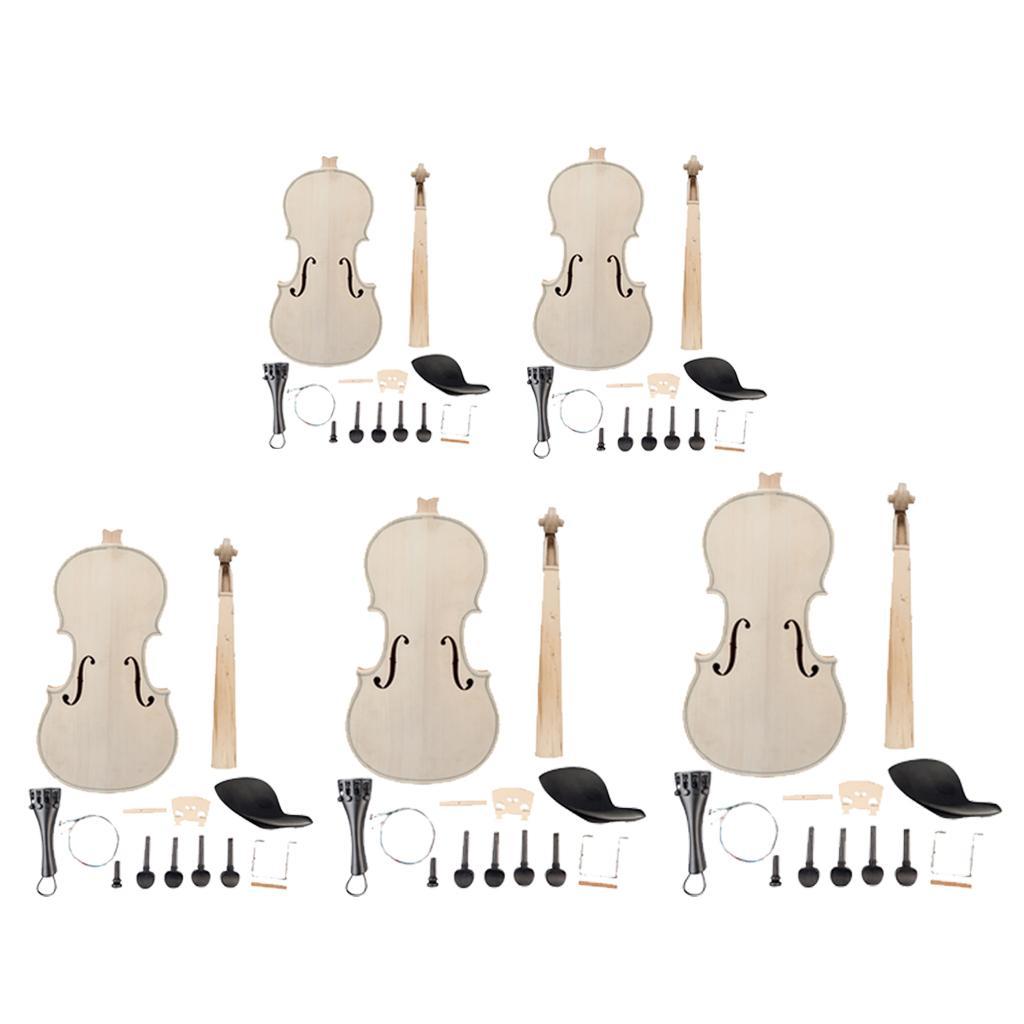Wood Unfinished Violin Body Headstock Neck Chin Rest Tailpiece Peg Set