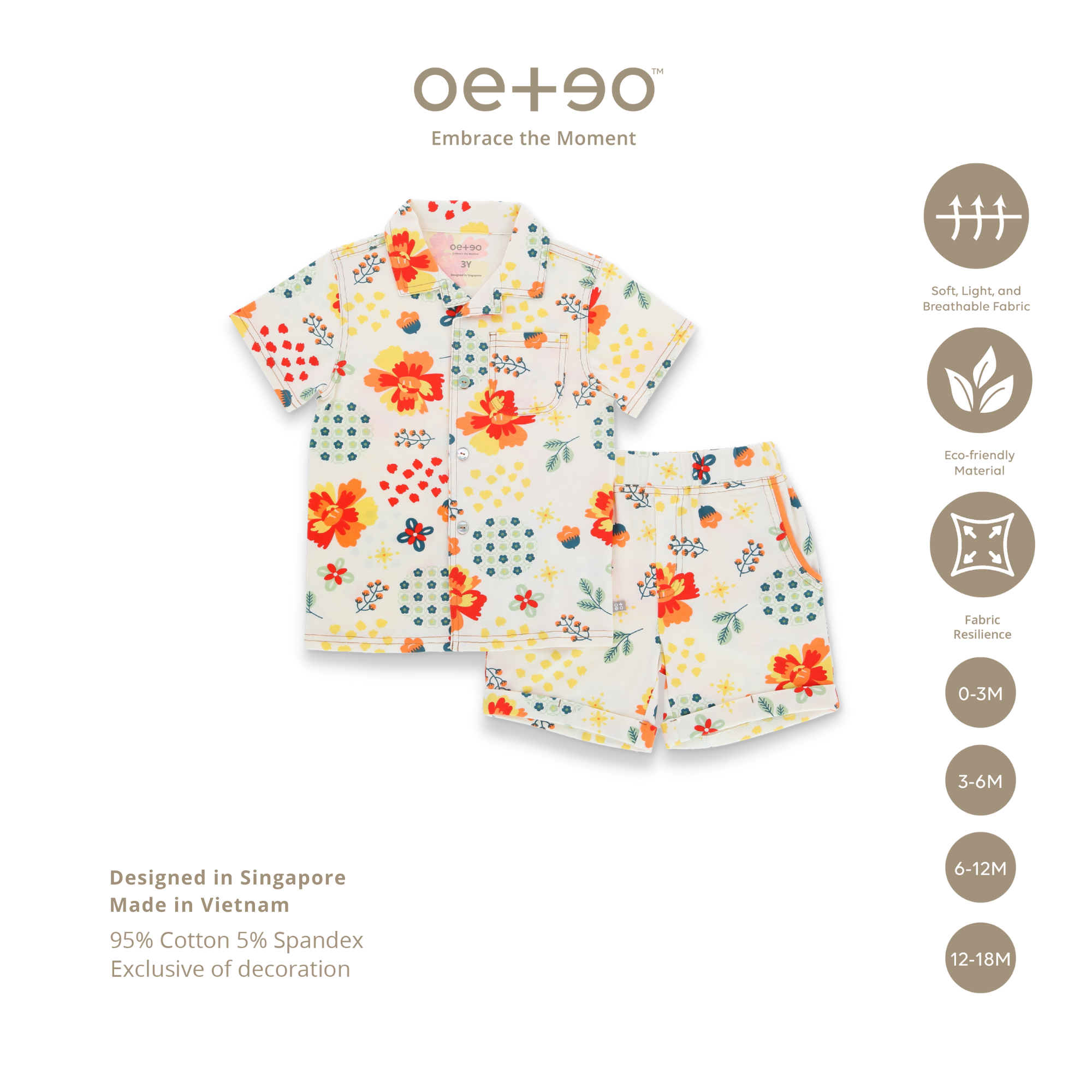 Bộ áo cộc tay cho bé trai bé gái 0 - 18 tháng vải cotton họa tiết Tết Á Đông TSTS1-1650 - OETEO Abundance of Blooms