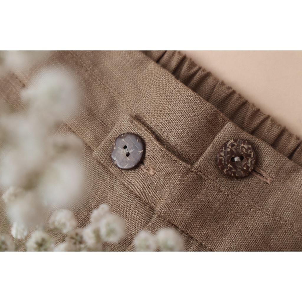 Quần suông Linen KACHISA nút cách điệu màu nâu