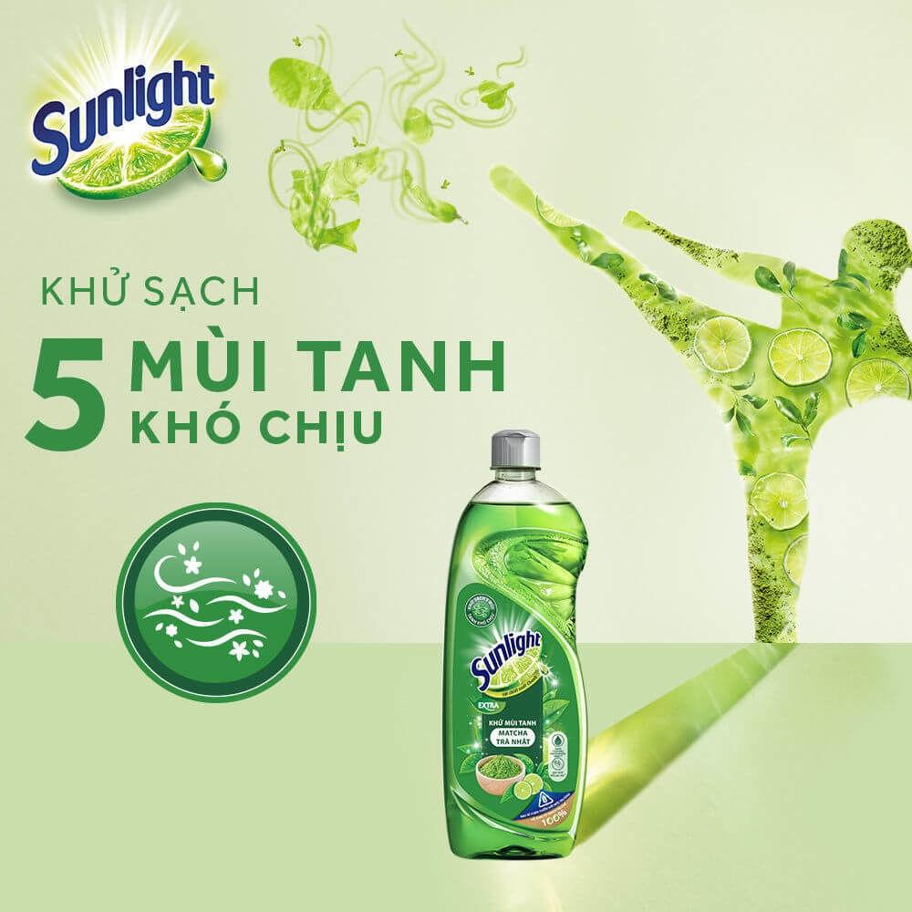 Combo 3 Nước Rửa Chén Bát Sunlight Extra Khử Mùi Tanh Matcha Trà Nhật 2.1kgx3