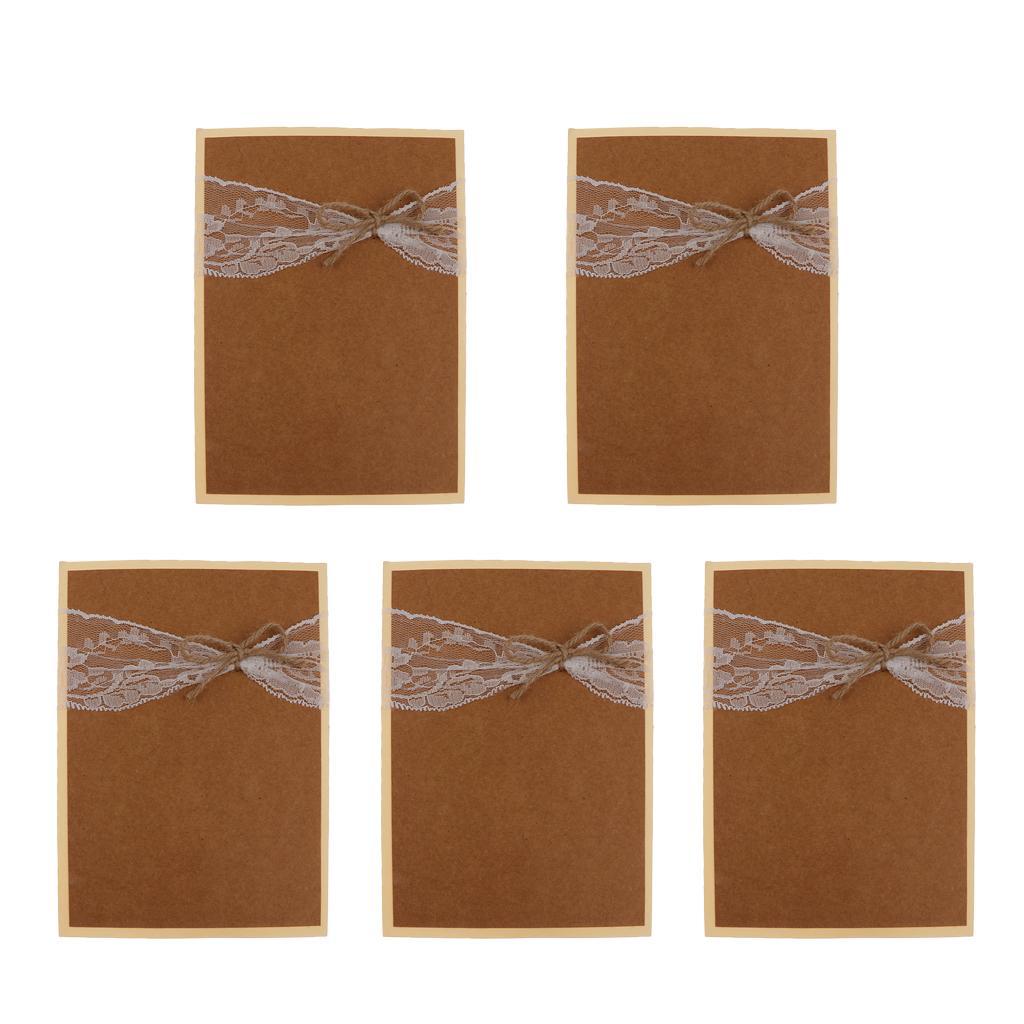 Lace Paper Wedding Invitation Cards Letters With Envelopes Pack Of 5pcs