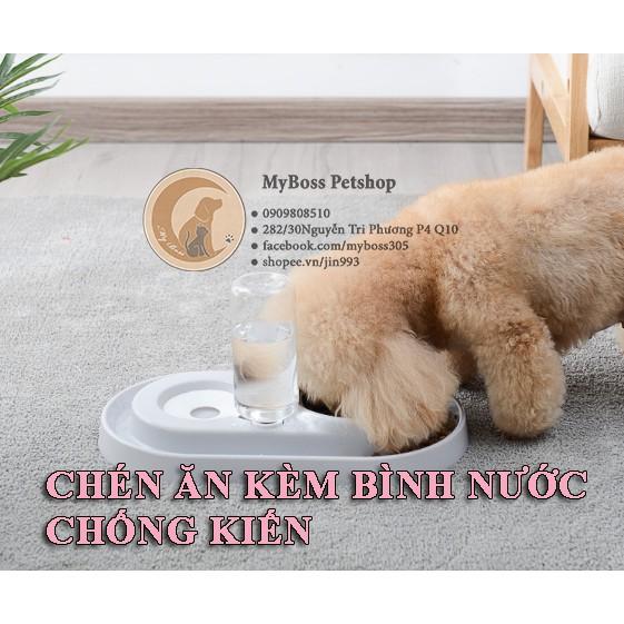 Bát-chén ăn đôi kèm bình nước chống kiến cho chó mèo