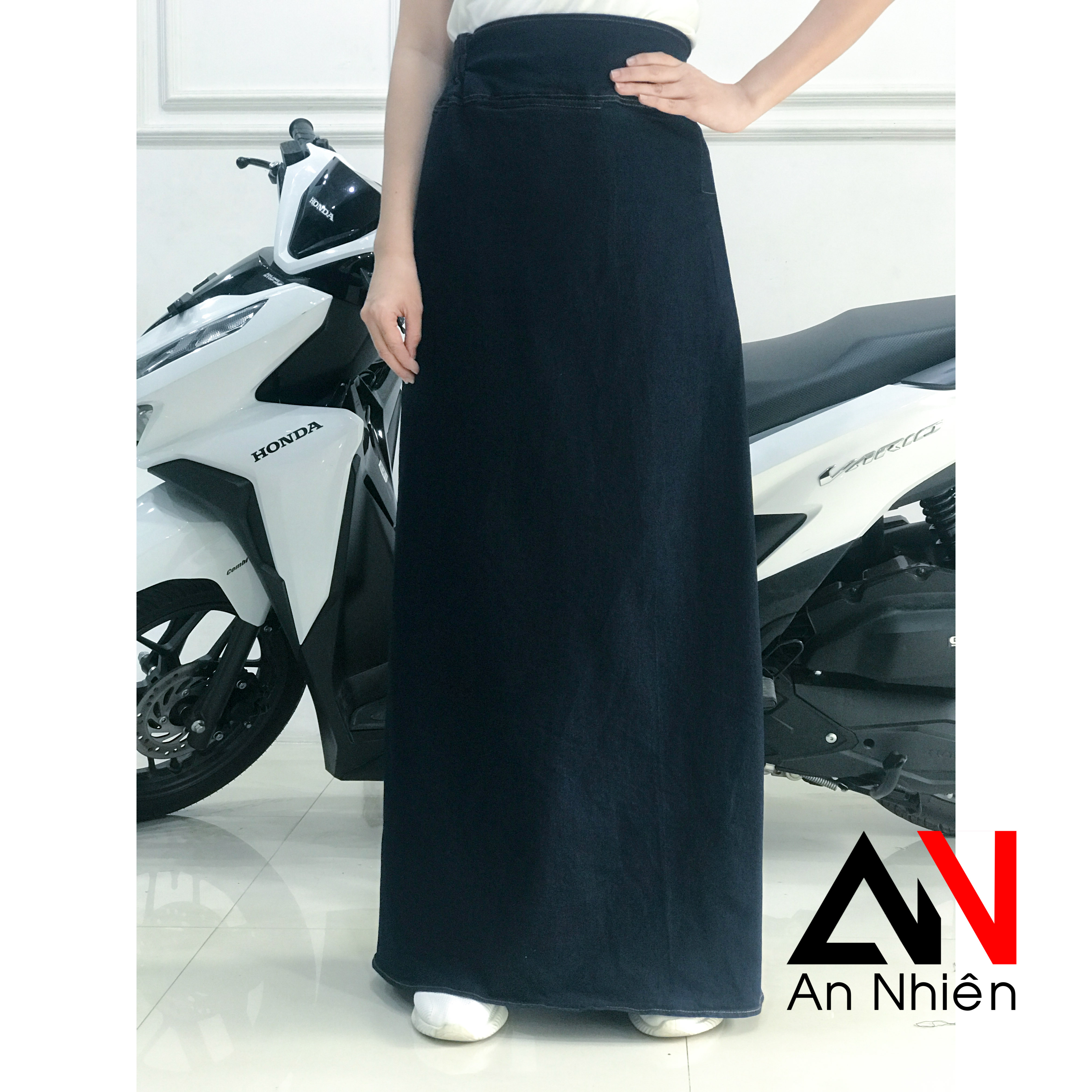 Chân váy chống năng một tà chất liệu jean