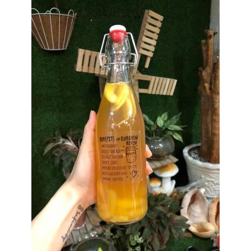 Chai thuỷ tinh nắp gài 1 lít chuyên làm lên men F2 cho kombucha, water Kefir