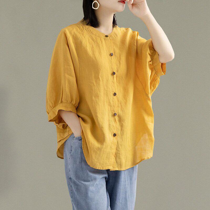️Có Big Size️ Áo Sơ Mi Đũi Trơn Nhiều Màu, Mẫu Áo Sơ Mi Nữ Cổ Tròn Vintage Chất Đũi Mềm, Phù Hợp Mọi Độ Tuổi