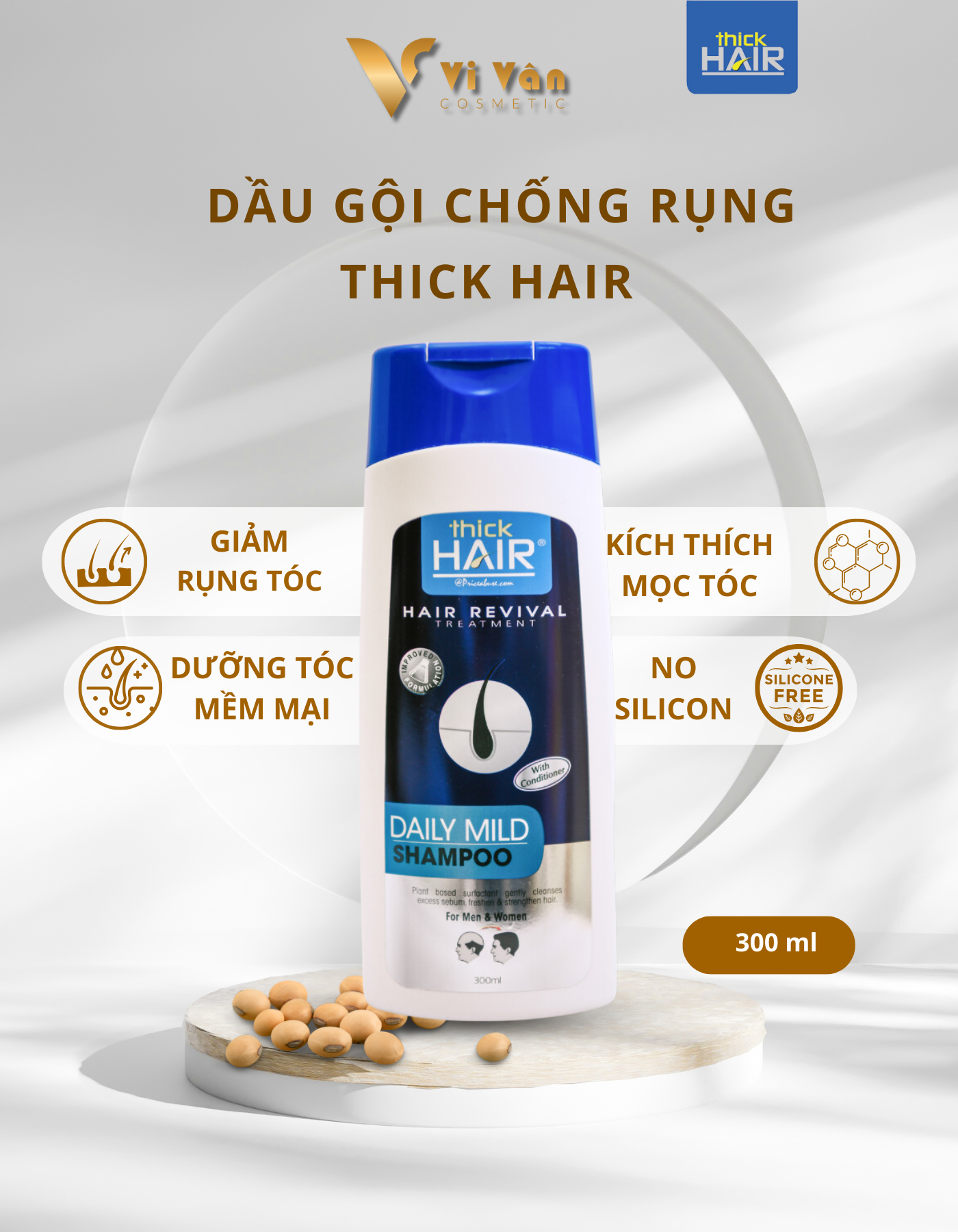 Dầu Gội Đầu Hỗ Trợ Ngăn Ngừa Rụng Tóc, Kích Mọc Tóc THICK HAIR 300ML I Shampoo Dưỡng tóc , Kèm Xả - ( Vi Vân _ Cosmetic )