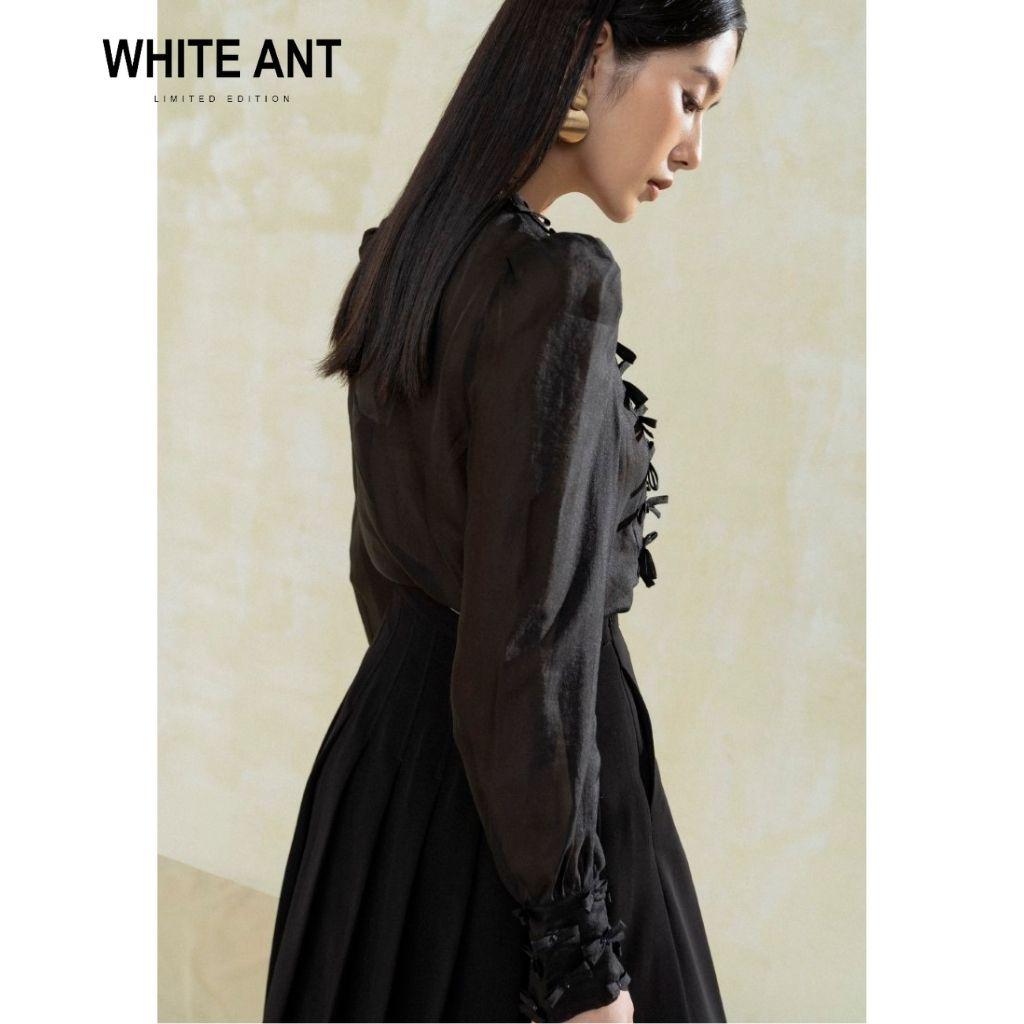 Áo Sơ Mi Nữ Công Sở Dài Tay WHITE ANT PAKER SHIRT Thiết Kế Ngực Họa Tiết Đông Dương, Chất Liệu Lụa Mềm Mịn 170300067
