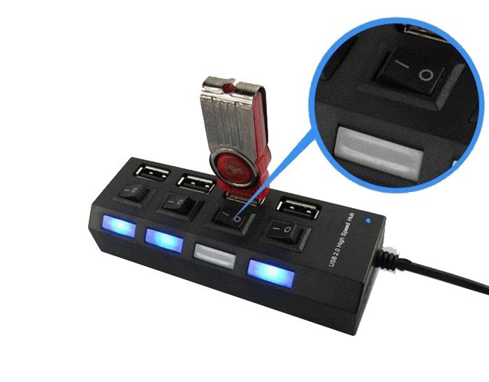 HUB CHIA NHIỀU CỔNG USB CÓ CÔNG TẮC ĐÈN - HÀNG NHẬP KHẨU