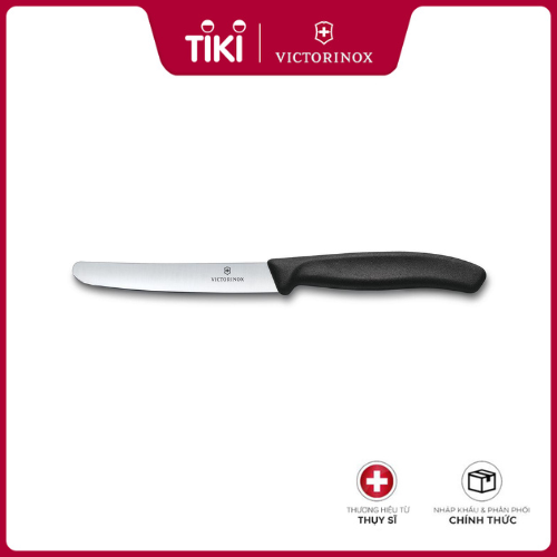 Dụng Cụ Bếp Hiệu Victorinox 6.7803 Cán Đen, Lưỡi Dài 11Cm Black, Straight Blade, Round Tip