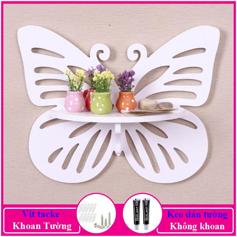 Kệ treo tường trang trí không cần khoan, chất liệu gỗ nhựa cao cấp màu trắng, decor không gian sống - a03