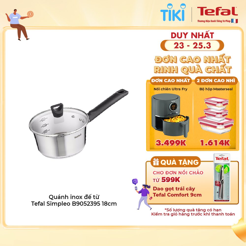 Quánh inox đế từ Tefal Simpleo B9052395 18cm - Hàng chính hãng