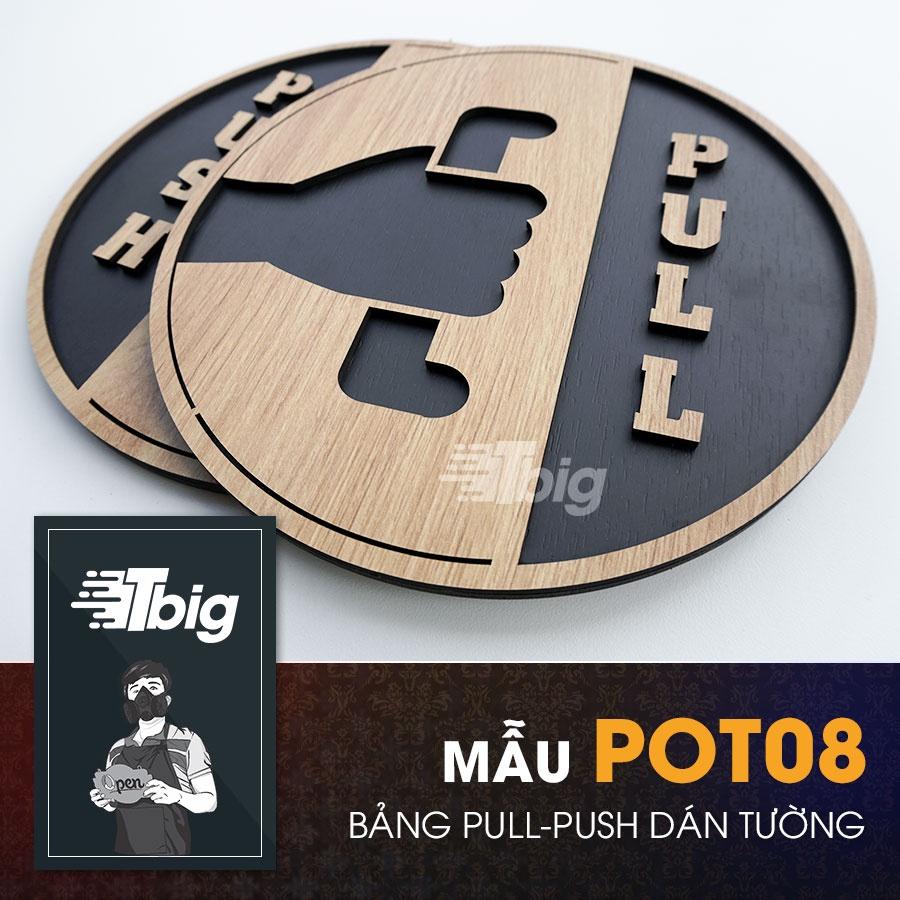 Bảng gỗ Pull Push hướng dẫn đóng mở cửa, cửa kính dạng hình tròn dán bằng keo 2 mặt tiện dụng dễ dàng