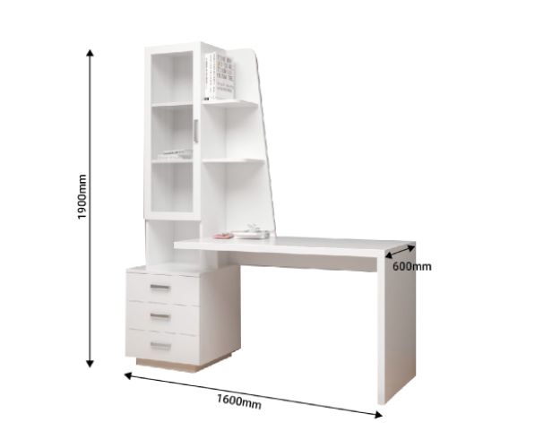Bàn học/Bàn làm việc kèm giá sách cửa kính hiện đại cao cấp 1,9m (BH-17)