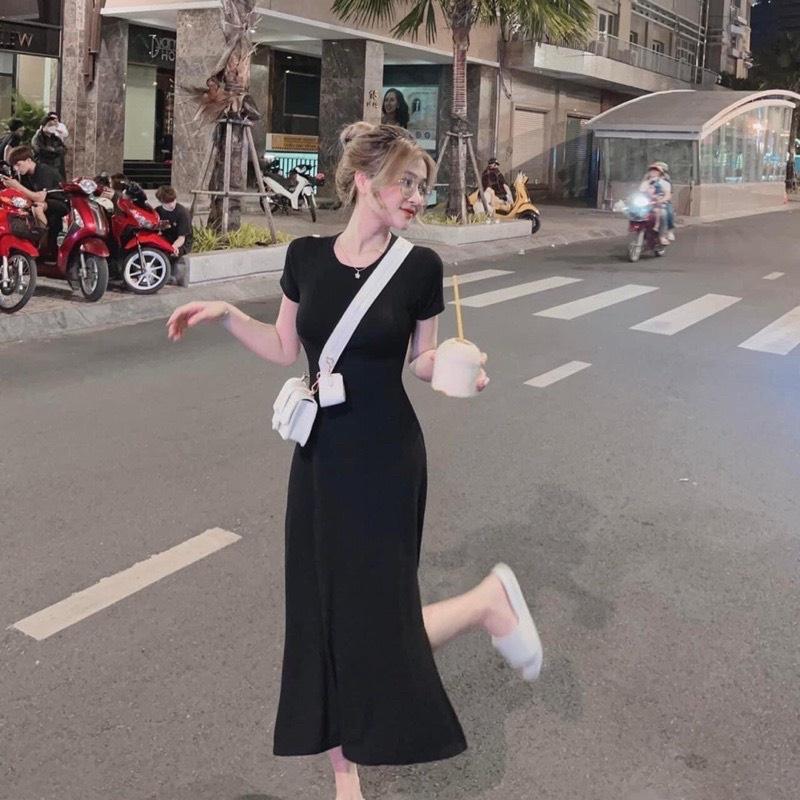 Váy Body Đen Dáng Dài Xẻ Tà, Đầm Body Nữ