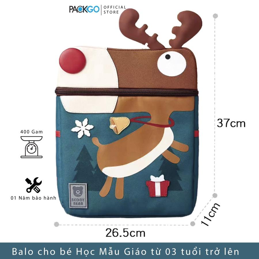 Balo trẻ mẫu giáo 4 tuổi Beddybear - hình tuần lộc dành cho Bé Học mầm non Nhà Trẻ - Thiết kế Chống gù lưng - Bảo hành chính hãng 2 năm