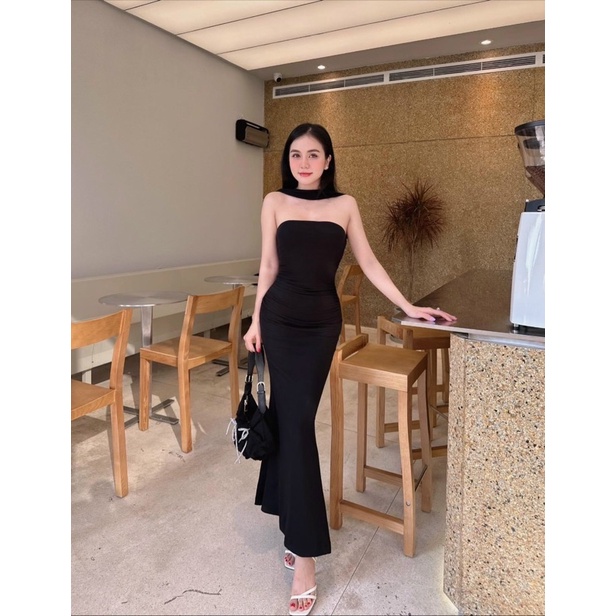 Đầm body đầm xoắn cổ dáng dài mặc được 2 kiểu