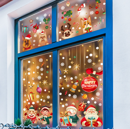 Decal trang trí Noel hít tĩnh điện - Những người bạn cún đón giáng sinh