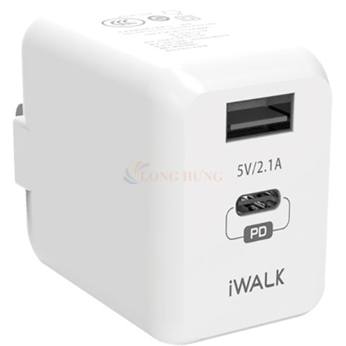 Cốc sạc iWalk Leopard 2.1A 1USB 1PD 28.5W ADL008P - Hàng chính hãng