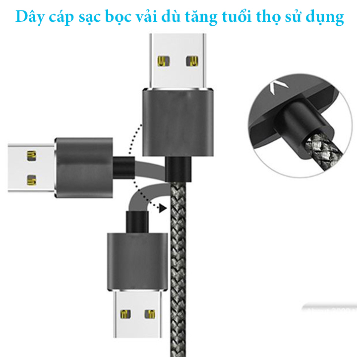 Combo Dây Cáp Sạc Từ Tính Hút Nam Châm Tốc Độ 2.4A 3 Đầu Chân YBD Cổng USB Type C Nhiều Màu Nhiều Kích Thước Lựa Chọn - Xám - 2M