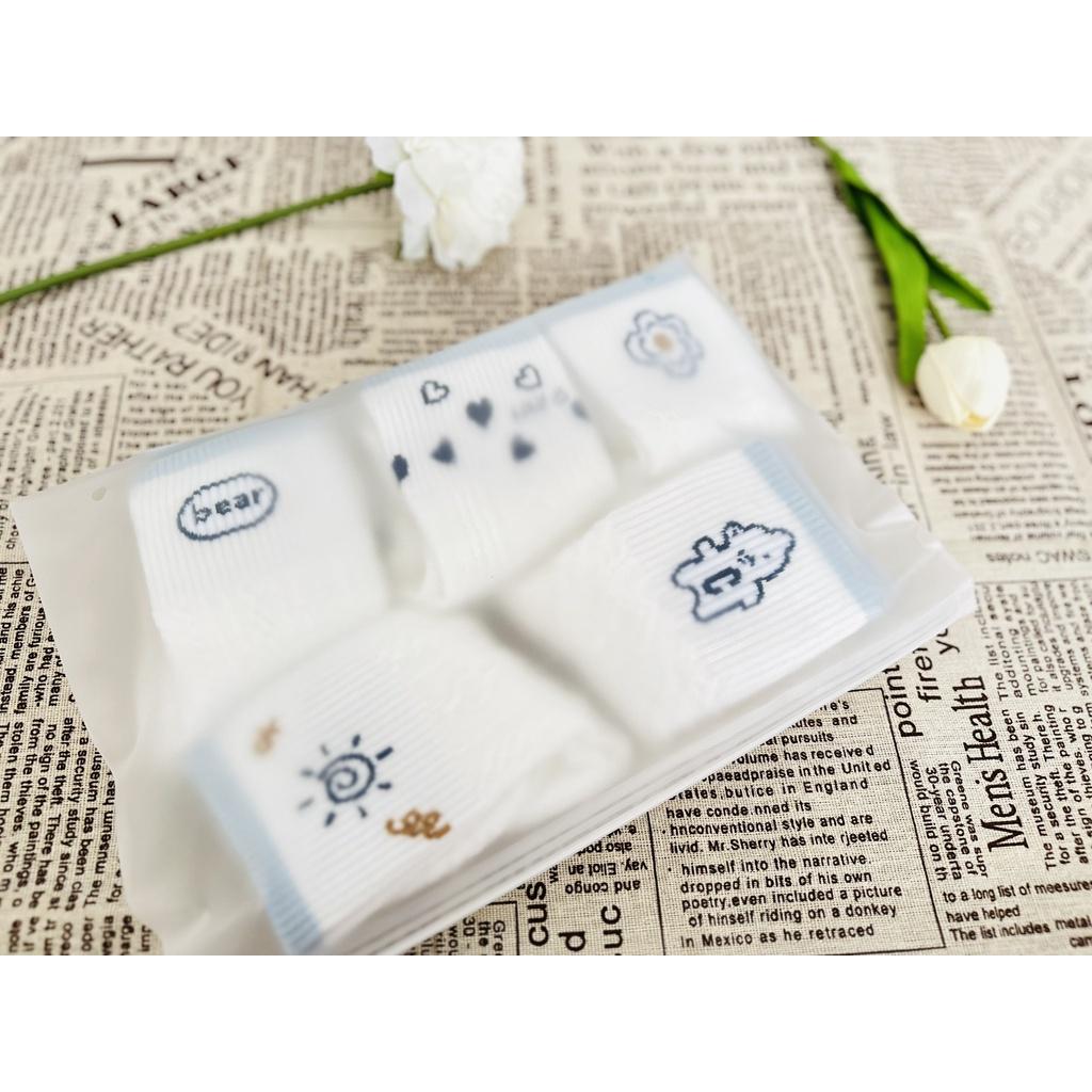 Set 5 tất nam nữ cổ cao vớ chất cotton in hình siêu dễ thương