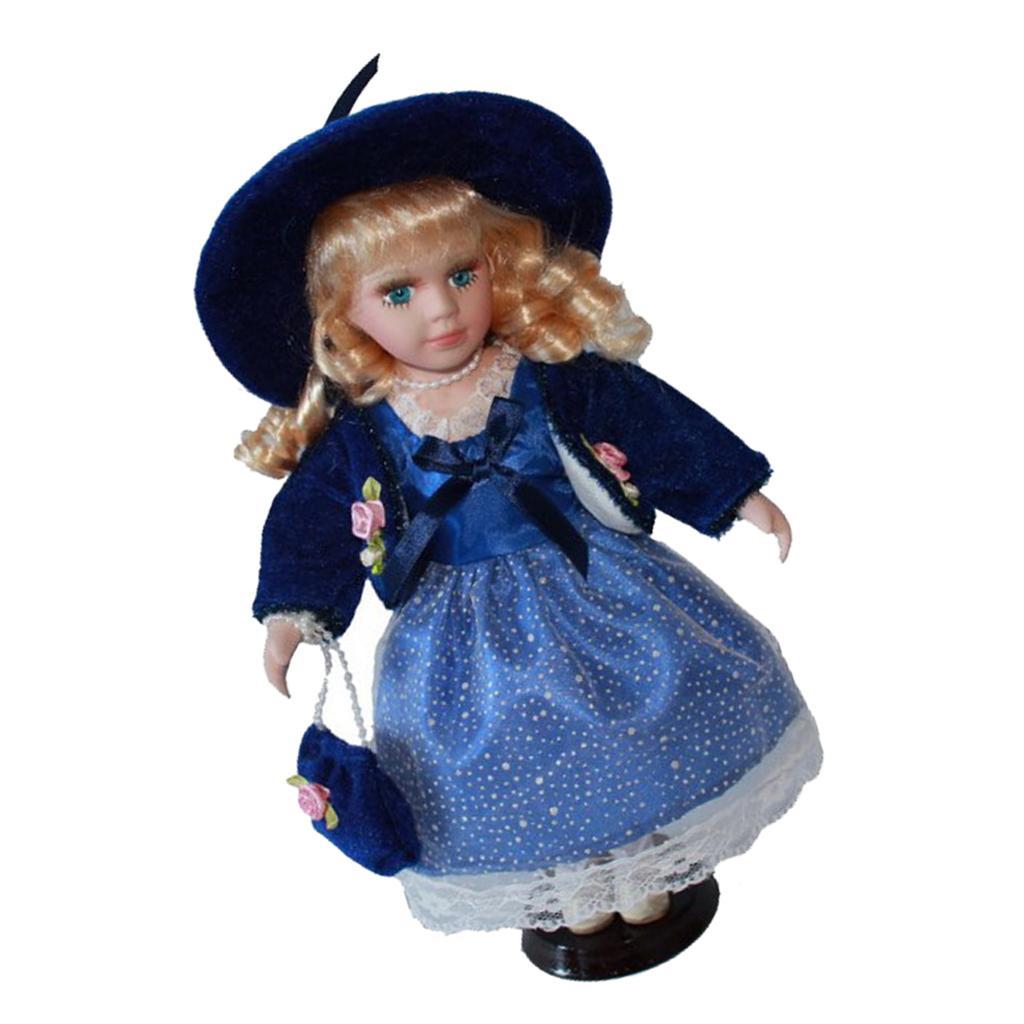 30cm Victorian Porcelain Girl Doll with Princess Dress Coat Suit Home Display Decor