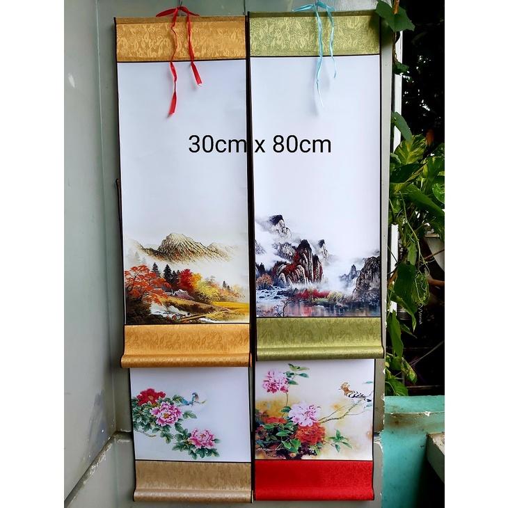 Bộ 4 biểu lụa viết thư pháp in tranh 4 mẫu kích thước 30cm x 80cm
