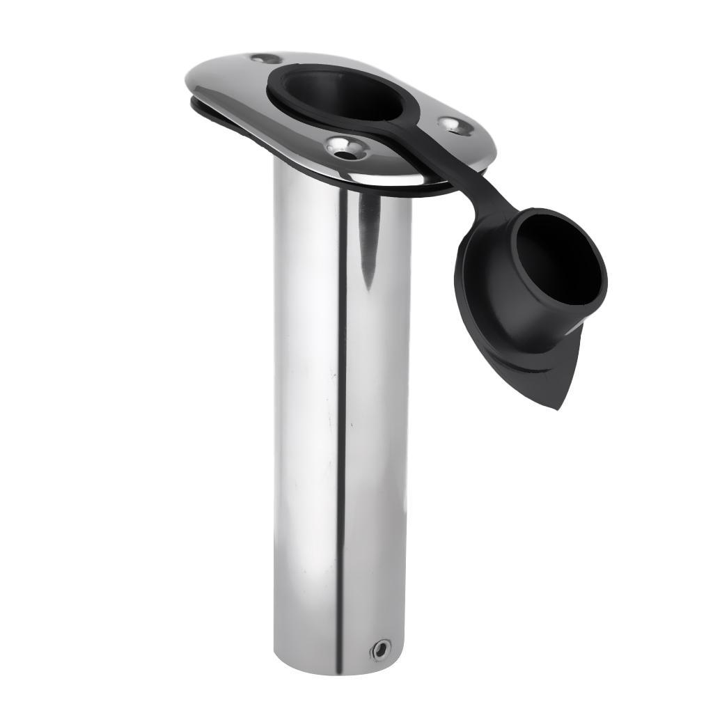 Flush Mount Fishing Boat Rod Holder Bracket with Cap Cover, Kayak Box Fishing Tackle Accessory Tool, Set of 2, Silver