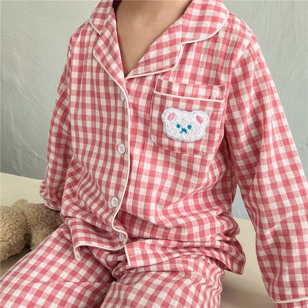 Đồ ngủ bé gái, Pijama cho bé gái, bé trai Habi Fashion HB89 họa tiết caro cho bé 18-40Kg