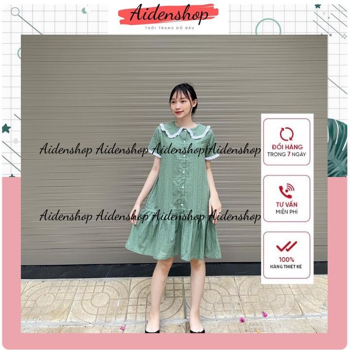 Váy bầu thời trang thiết kế suông A cổ bẻ thô đẹp mùa hè cộc tay freesize