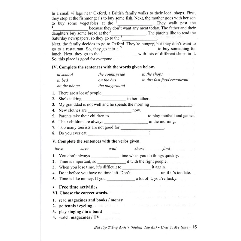 SÁCH - Bài tập tiếng anh 7 - không đáp án -MK