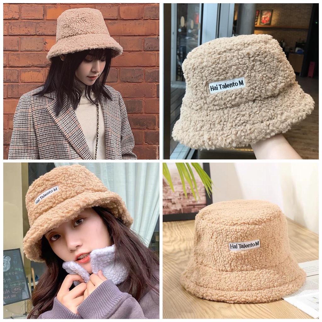 Mũ bucket lông cừu phong cách Hàn Quốc mềm mại