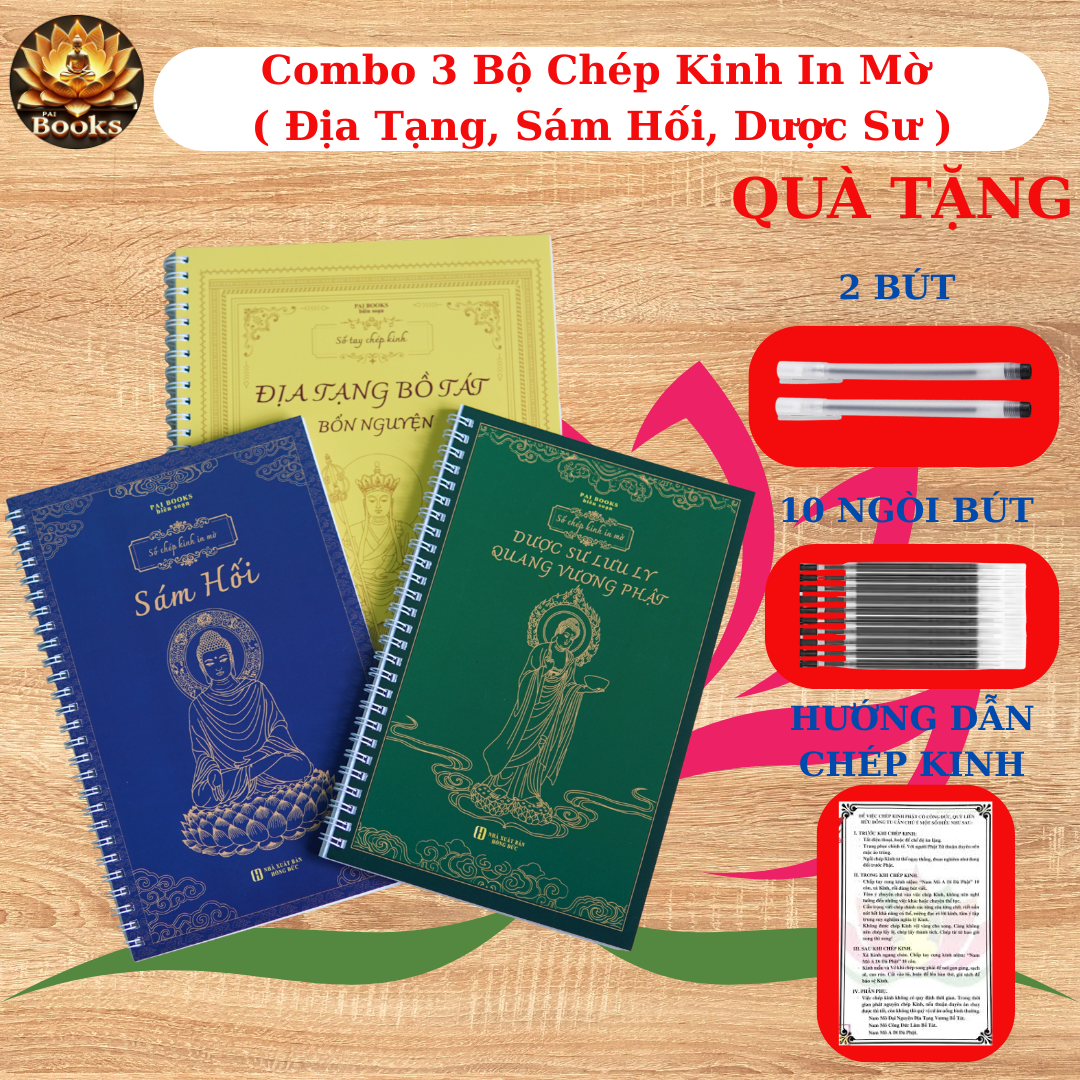 COMBO 3 Sách Chép Kinh - Kinh Địa Tạng, Sám Hối, Dược Sư - PAI BOOKS.