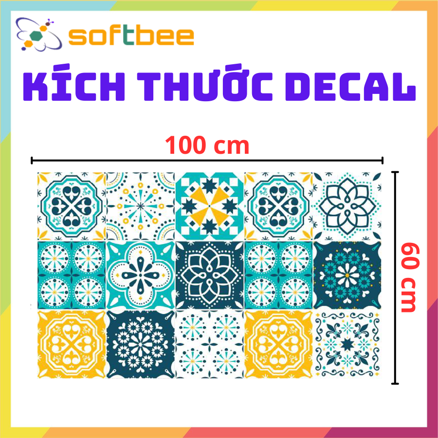 Miếng dán hình gạch bông, kích thước 0.6m x 1.0m / miếng, chất liệu decal chống nước