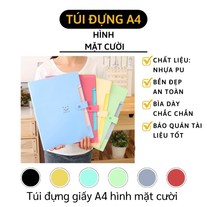 Túi Đựng Giấy , Tài Liệu A4 Hình Mặt Cười Dễ Thương - Chính Hãng GROFA