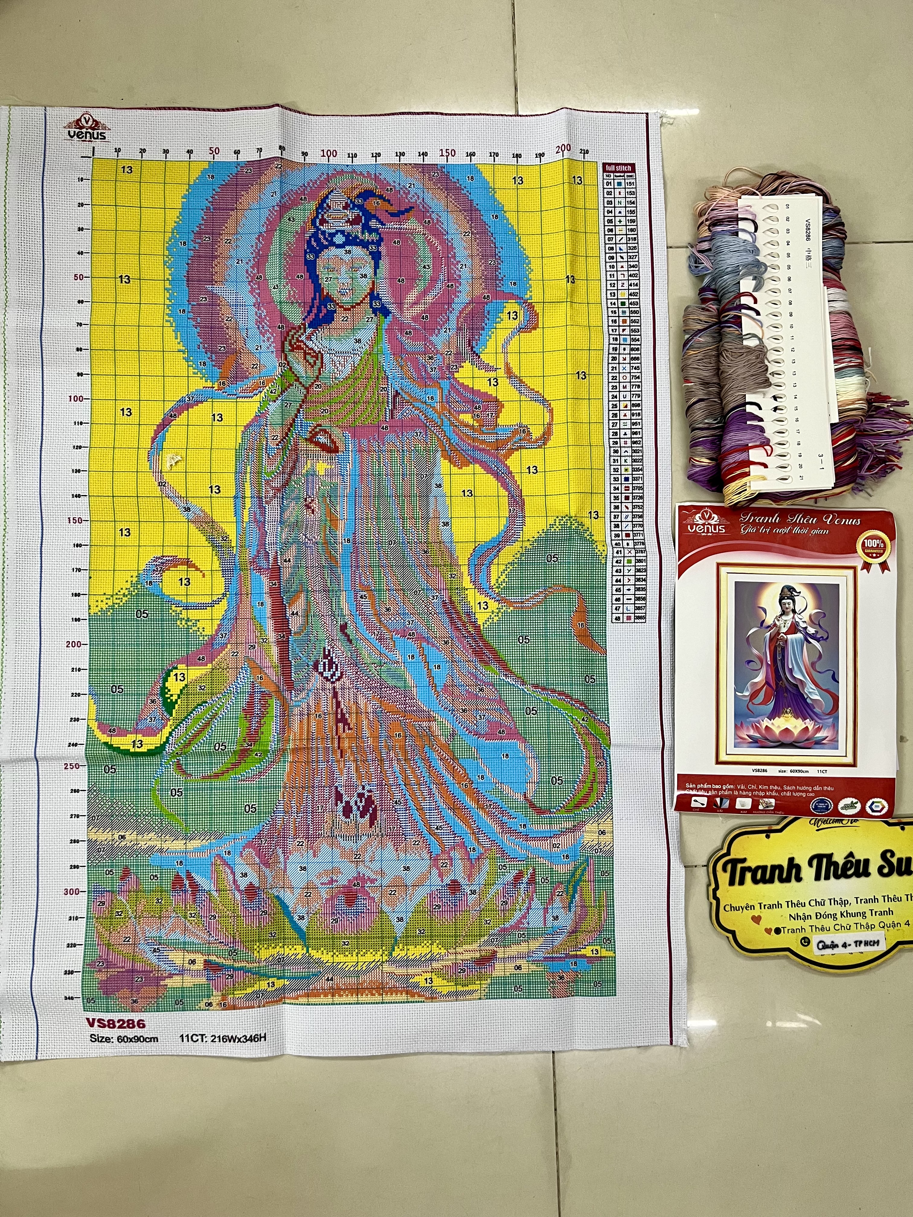 Tranh thêu kín Phật quan âm vs8286, kích thước 60 x 90 cm