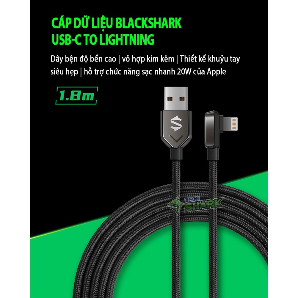 Cáp sạc nhanh truyền dữ liệu vuông góc USB-to-Lightning Black Shark Mfi chuẩn apple - HÀNG CHÍNH HÃNG