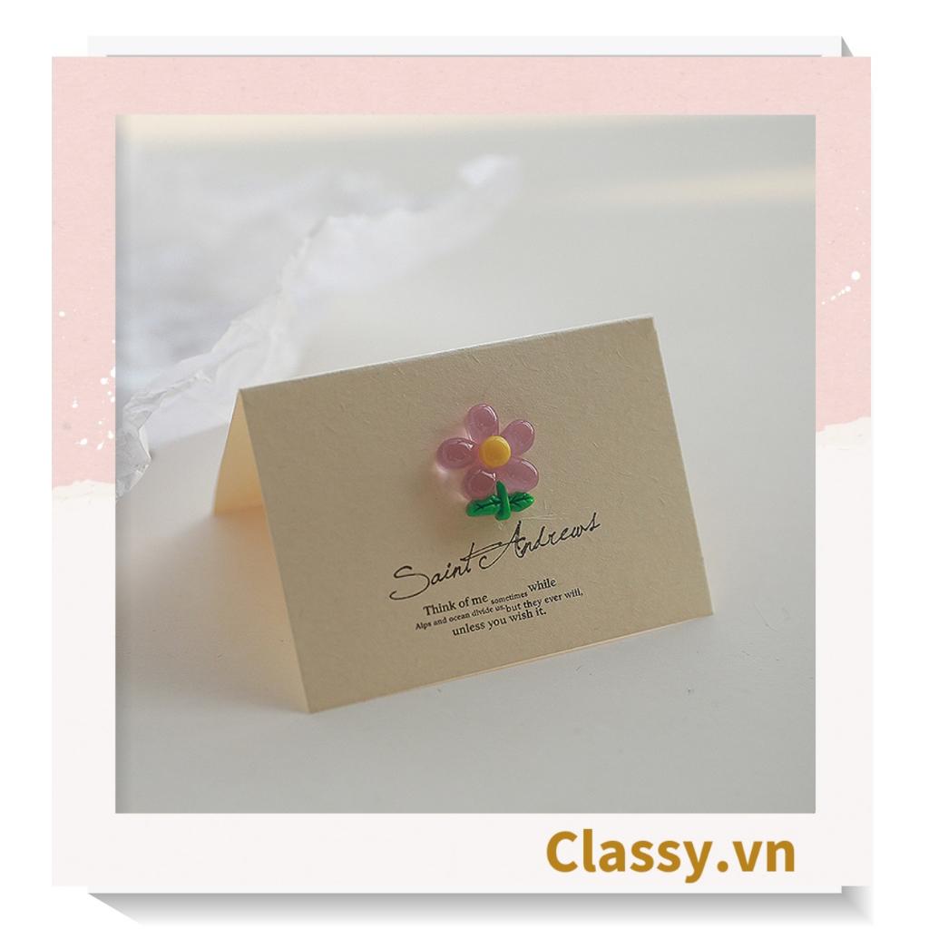 Thiệp chúc mừng Classy , thiệp đính hoa nhựa đẹp tinh tế, quà tặng sinh nhật, lễ hội Q1496