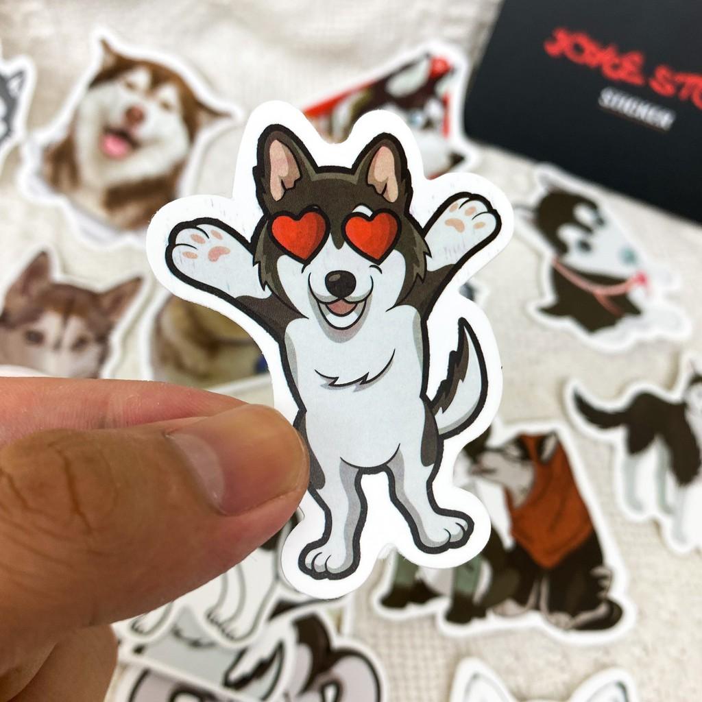 Bộ 50 Sticker (nhãn dán) CHÓ HUSKY NGÁO NGƠ - trang trí nón bảo hiểm, ghi-ta, tủ lạnh, máy tính