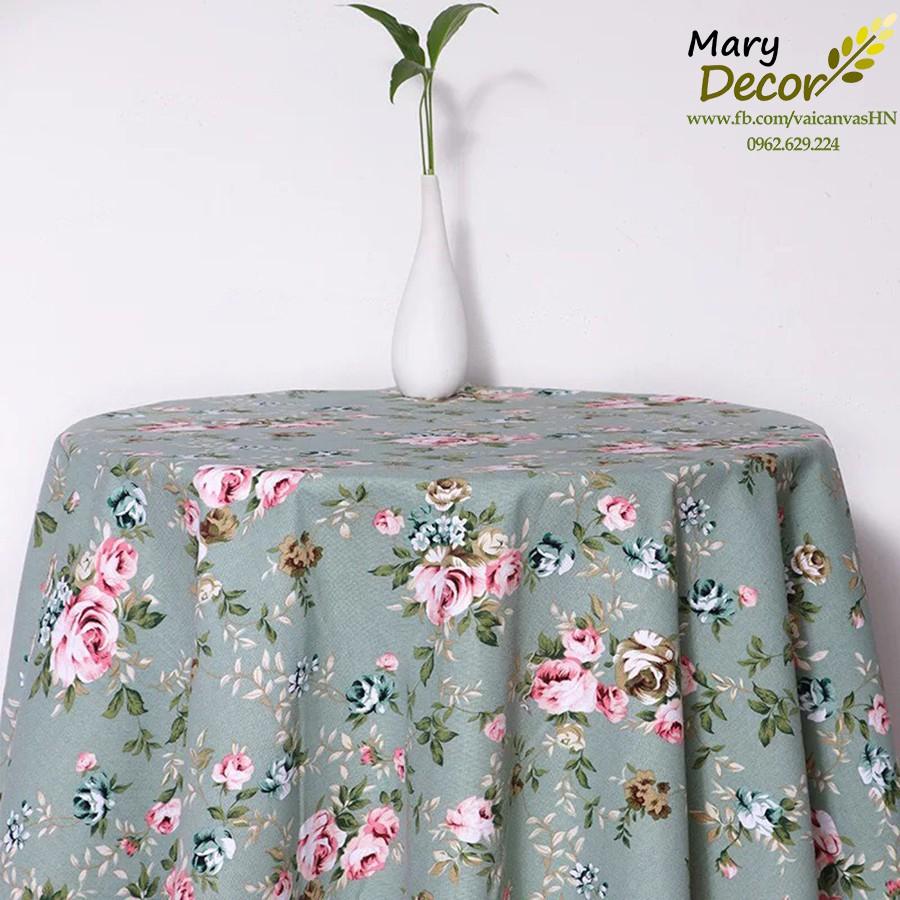 Khăn trải bàn Họa tiết Hoa xanh vintage viền ren (đủ kích thước) - K04