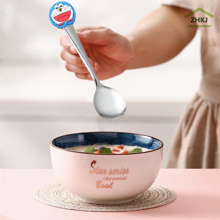 Muỗng Uống Cà Phê Bằng Thép Không Gỉ Với Tay Cầm Silicone Kiểu Dáng Hoạt Hình Xinh Xắn