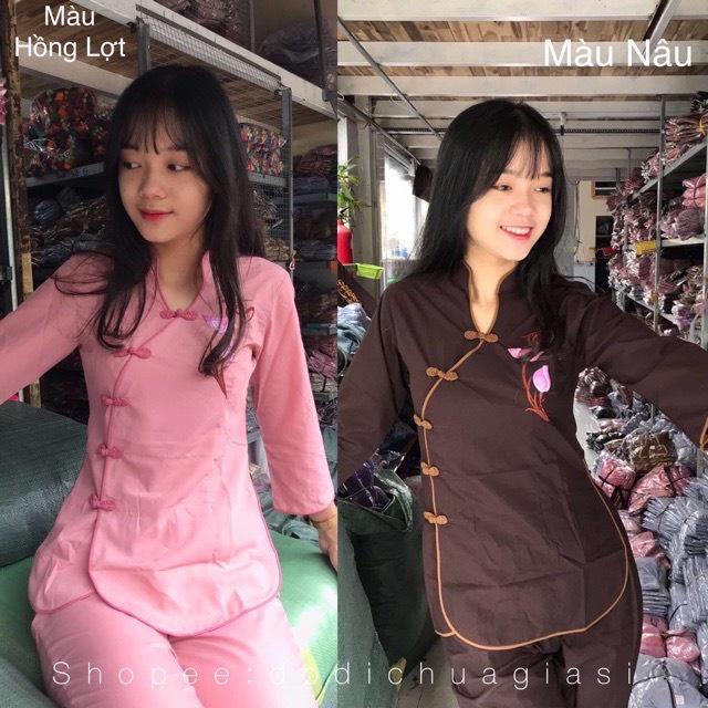 ĐỒ LAM ĐI CHÙA Tàu Xéo Thêu Hoa Sen