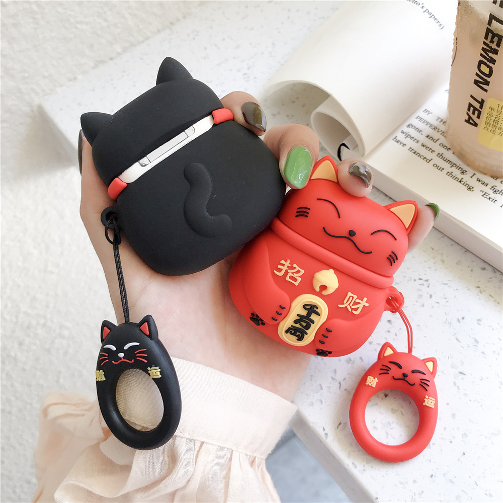 Airpods Pro Case Ốp Bảo Vệ Cho Airpods Pro Mèo May Mắn Lucky _Tặng Kèm Móc Khóa Mèo COn Ngồi Hộp