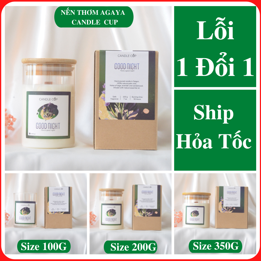 Nến thơm AGAYA CUP (Candle Cup) mùi Good Night - Nến thơm tinh dầu thiên nhiên hương thơm lavender, xô thơm