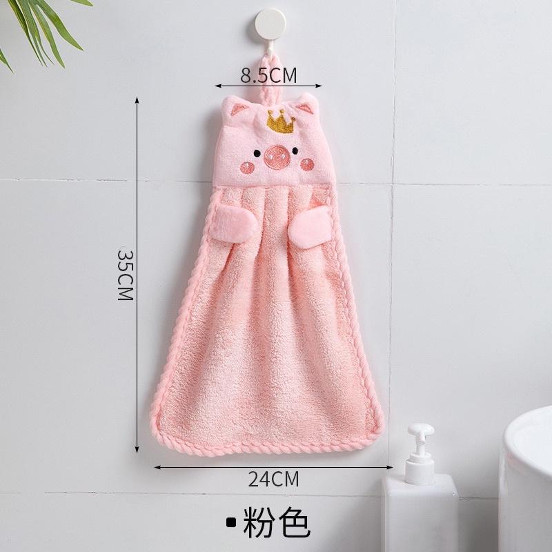 Khăn lau tay nhà bếp có quai treo thêu hoạ tiết HÌNH HEO siêu mềm mại và thấm hút tốt - Khăn lau tay treo tường hình heo