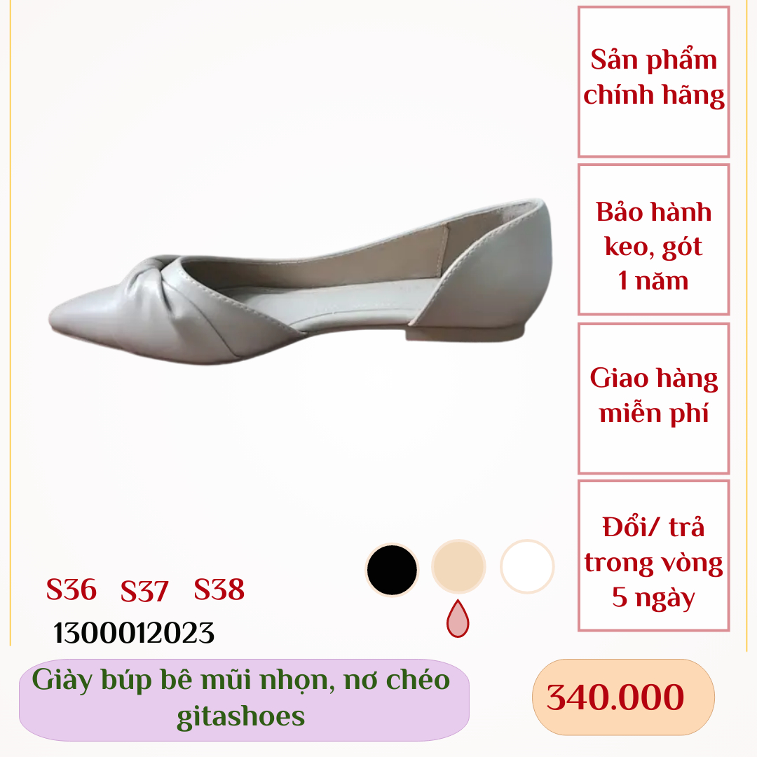 Giày búp bê gitashoes mũi nhọn, nơ chéo - 1300012023