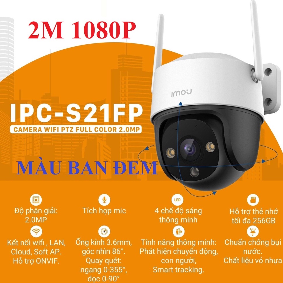 Camera wifi ngoài trời Imou cruiser SE IPC-S21FP 2.0 megapixel, quay quét qua app, fullcolor màu ban đêm, tích hợp mic thu âm – hàng chính hãng bảo hành 24 tháng