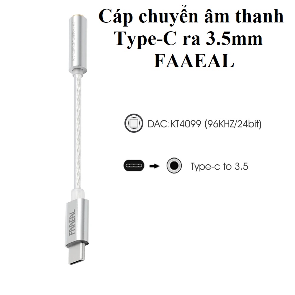 Cáp chuyển âm thanh C ra 3.5mm chip DAC AMP FAAEAL KT4099 _ Hàng chính hãng
