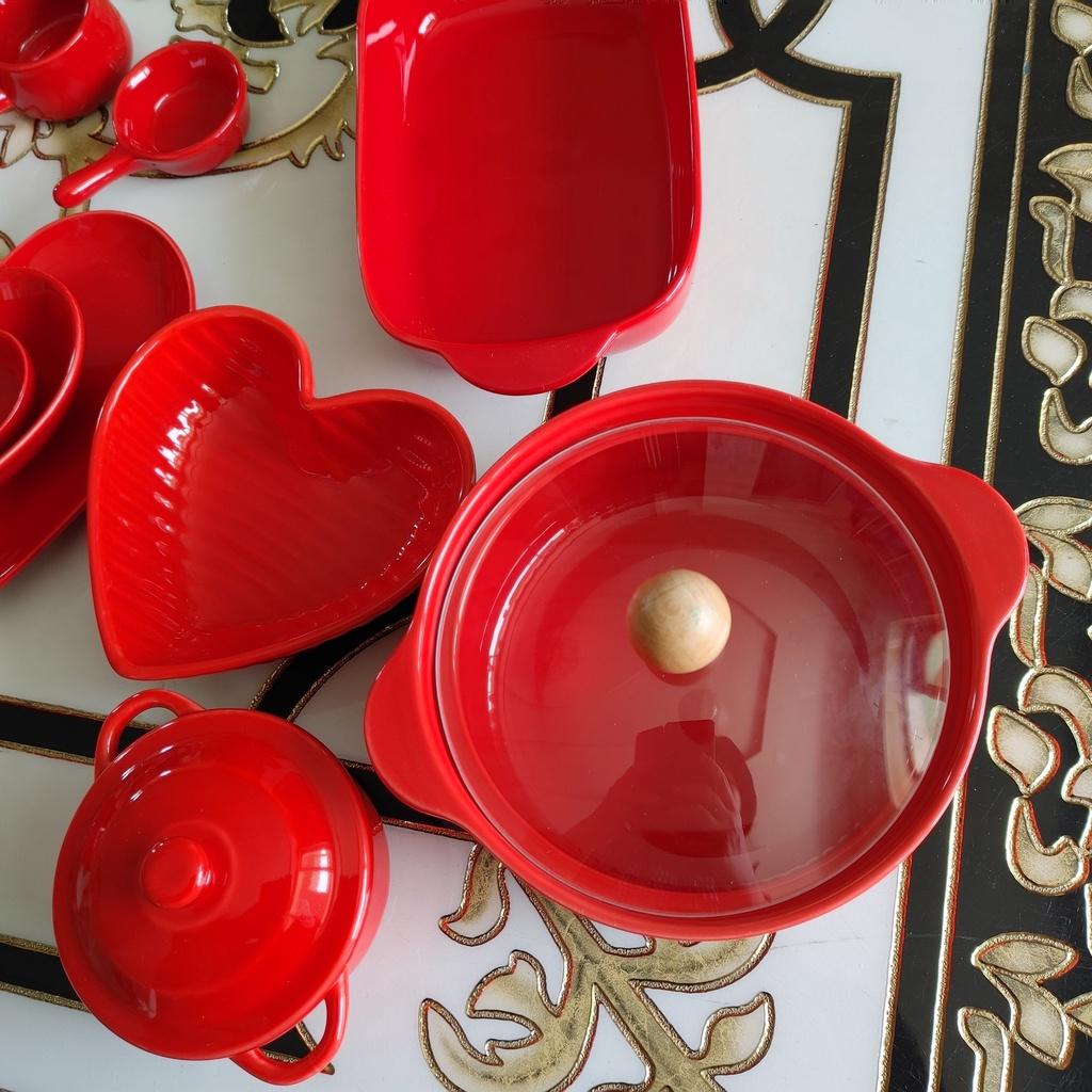 Sét 19 món Mâm Cơm Chén Tô Dĩa Sắc Đỏ May Mắn Gốm Sứ Cao Cấp Hàng Khử Chì Dành Cho Cả Gia Đình